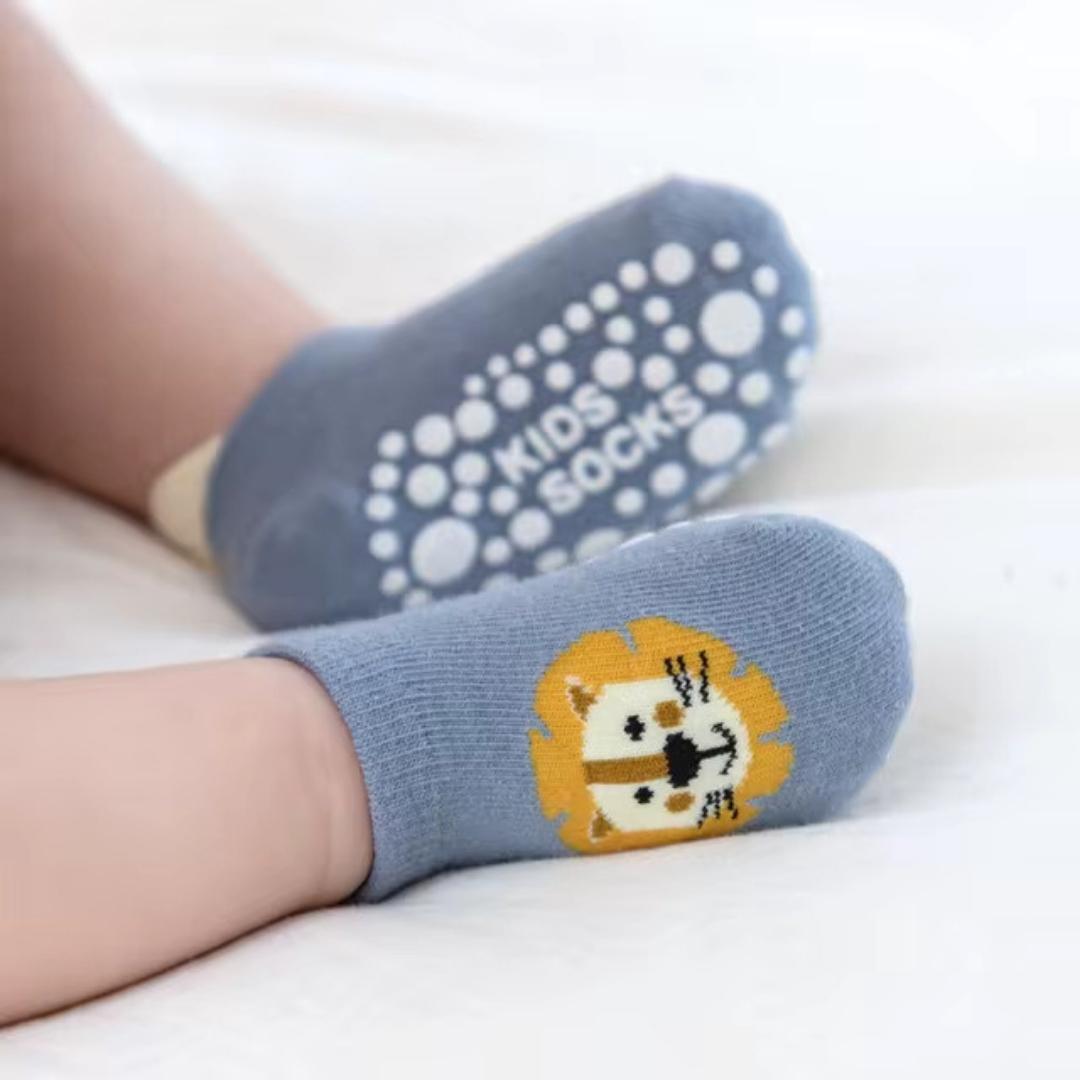 Chaussons Bébé Antidérapants | Chaussettes Souples de Premier Pas (Motif Lion)
