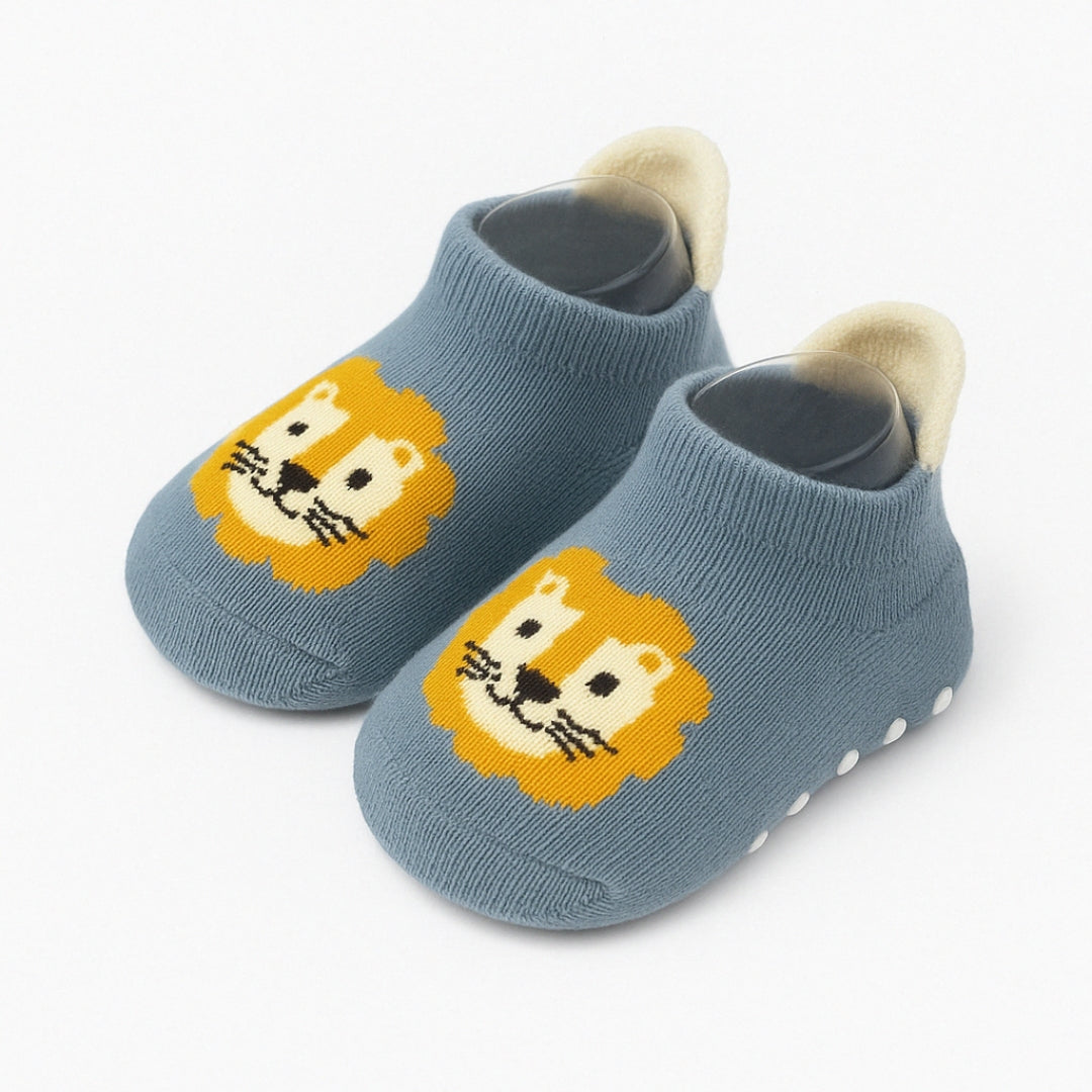 Chaussons Bébé Antidérapants | Chaussettes Souples de Premier Pas (Motif Lion)